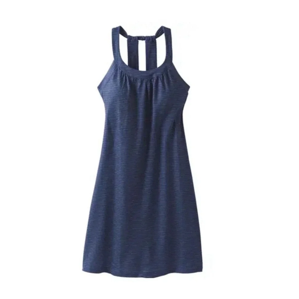 NWT Prana Cantine Athletic Dress Blue Anchor Sea Spray Size L Removable Bra Pads